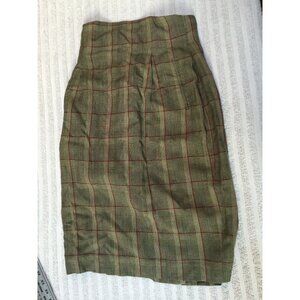 La Tienda Straight Pencil Skirt Pleat Back Zip Hem Slit Houndstooth Plaid Gray